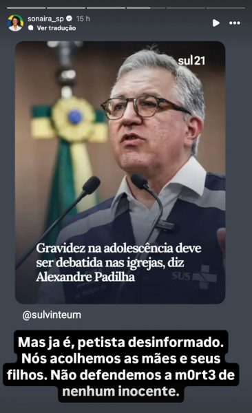 Sonaira rebate Padilha sobre discussão de gravidez precoce em igrejas