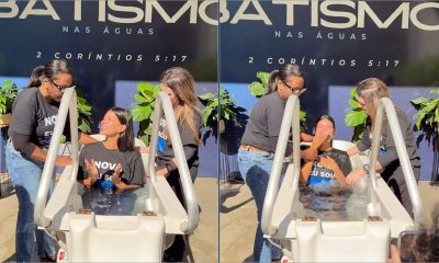 Jakelyne Oliveira, ex-miss Brasil, é batizada nas águas