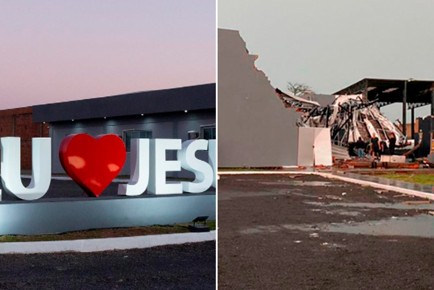 Batista Betel antes e depois da tempestade (Foto: Reprodução/Facebook)