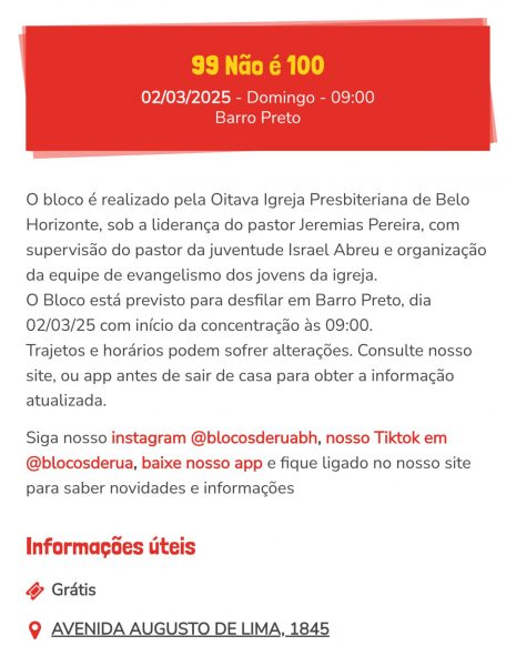 Oitava Igreja Presbiteriana de BH vai sair em bloco de carnaval