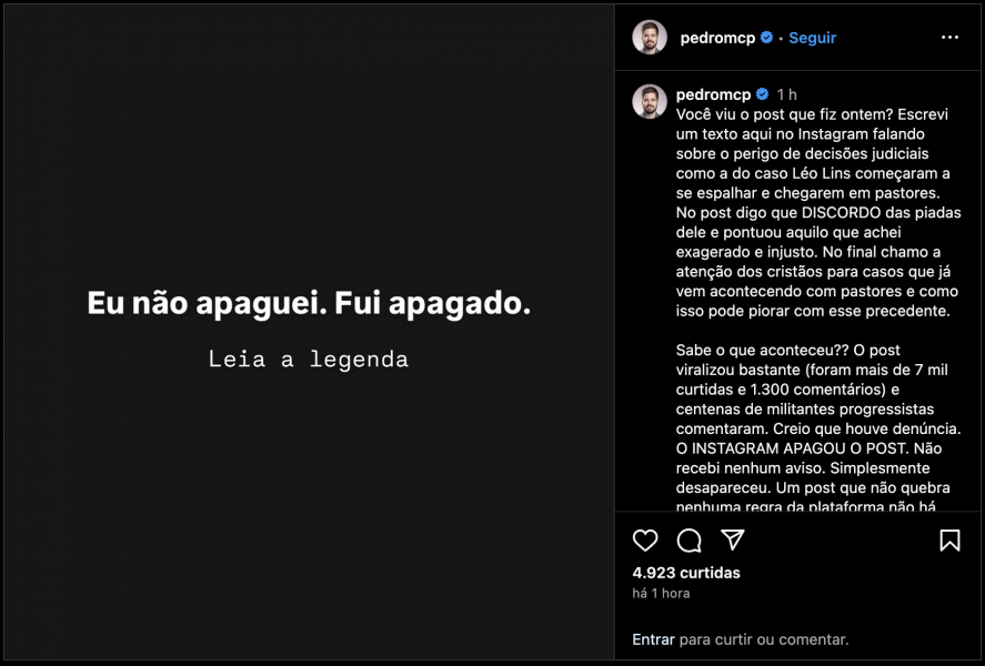 Post de pastor sobre condenação de Léo Lins é censurado
