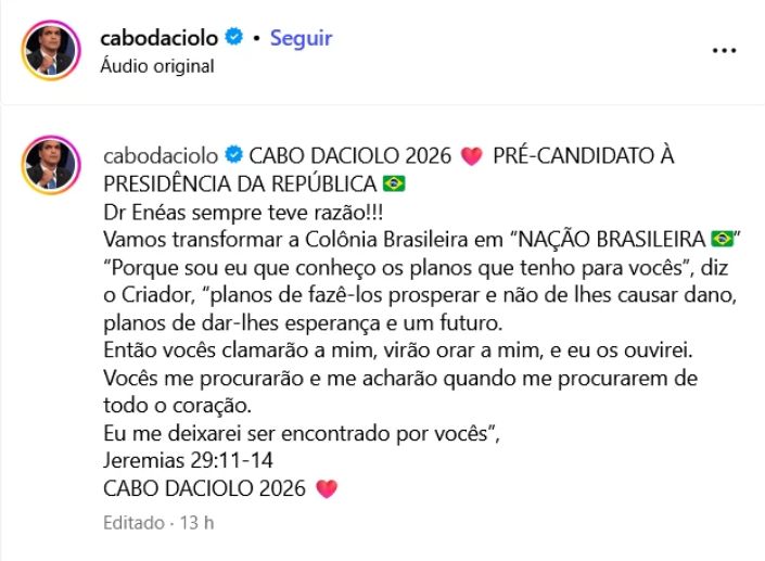 Daciolo anuncia intenção de disputar a presidência em 2026