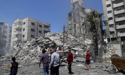 Edifício destruído em ataque de Israel contra Gaza