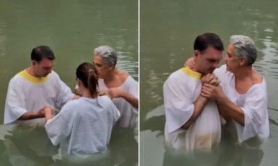Flávio Bolsonaro e esposa são batizados no Rio Jordão