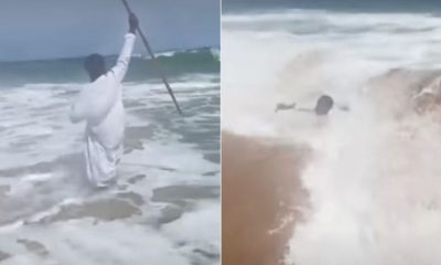 Vídeo: pastor quase morre afogado ao tentar abrir o mar