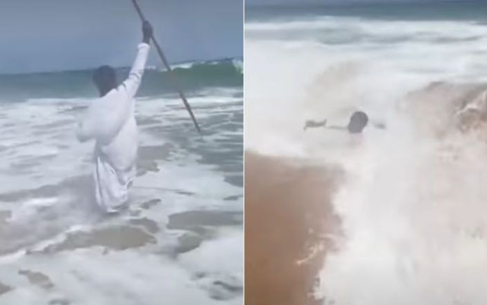 Vídeo: pastor quase morre afogado ao tentar abrir o mar