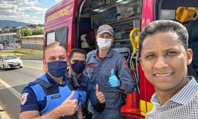 Pastor Cristiano Silva, guardas municipais e bombeiro.