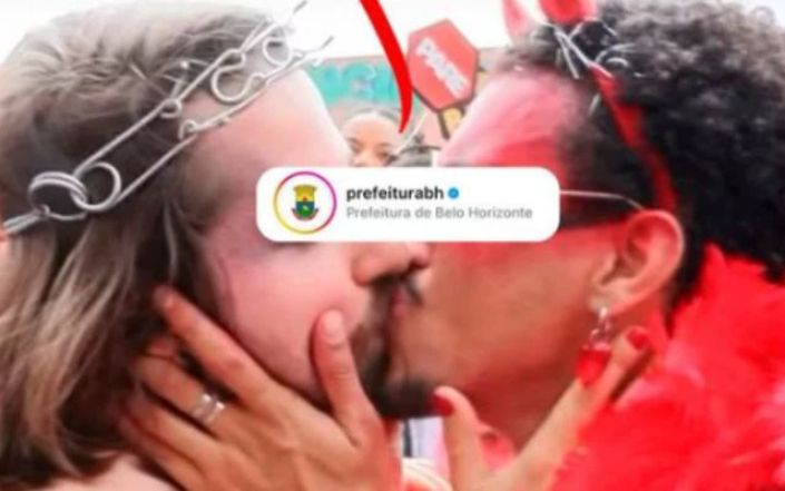 No carnaval de BH, vídeo mostra ‘Jesus’ beijando o diabo